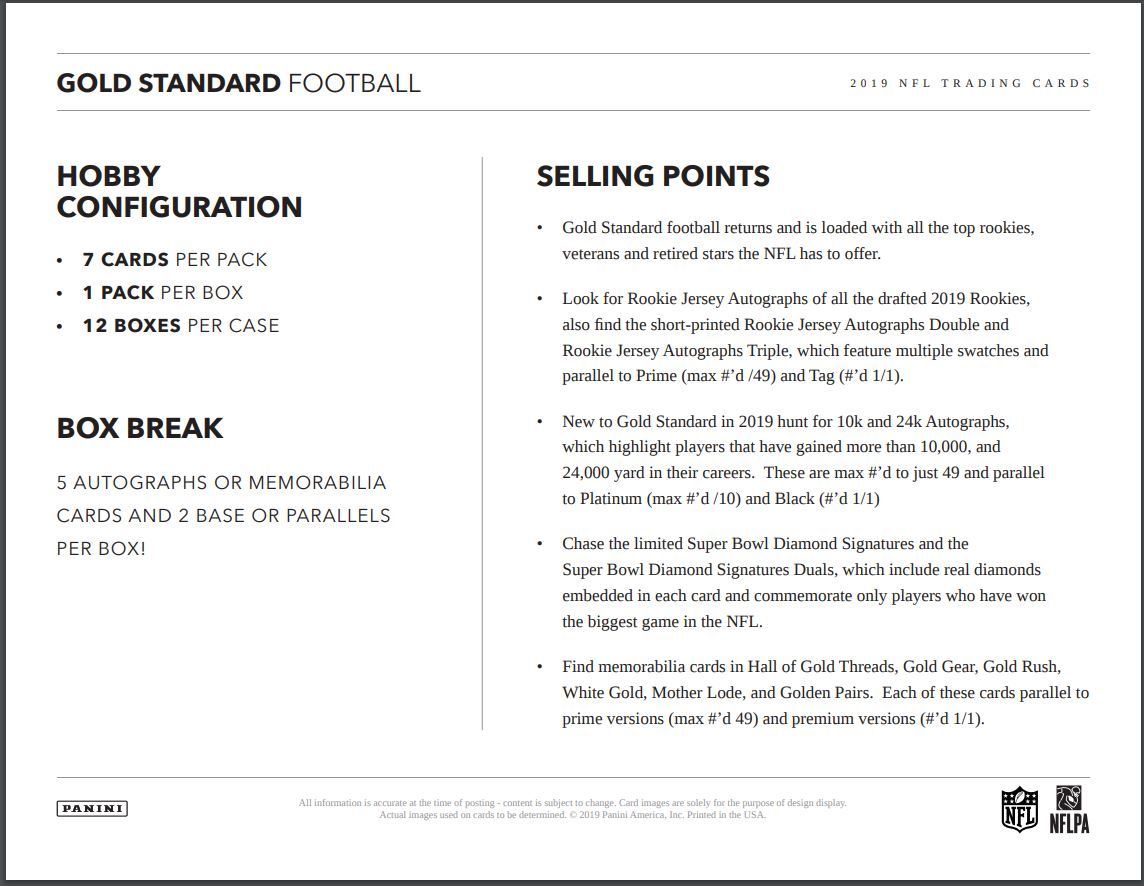 2019 Panini Gold Standard FOTL 1st Of The Line Football Hobby (Box)