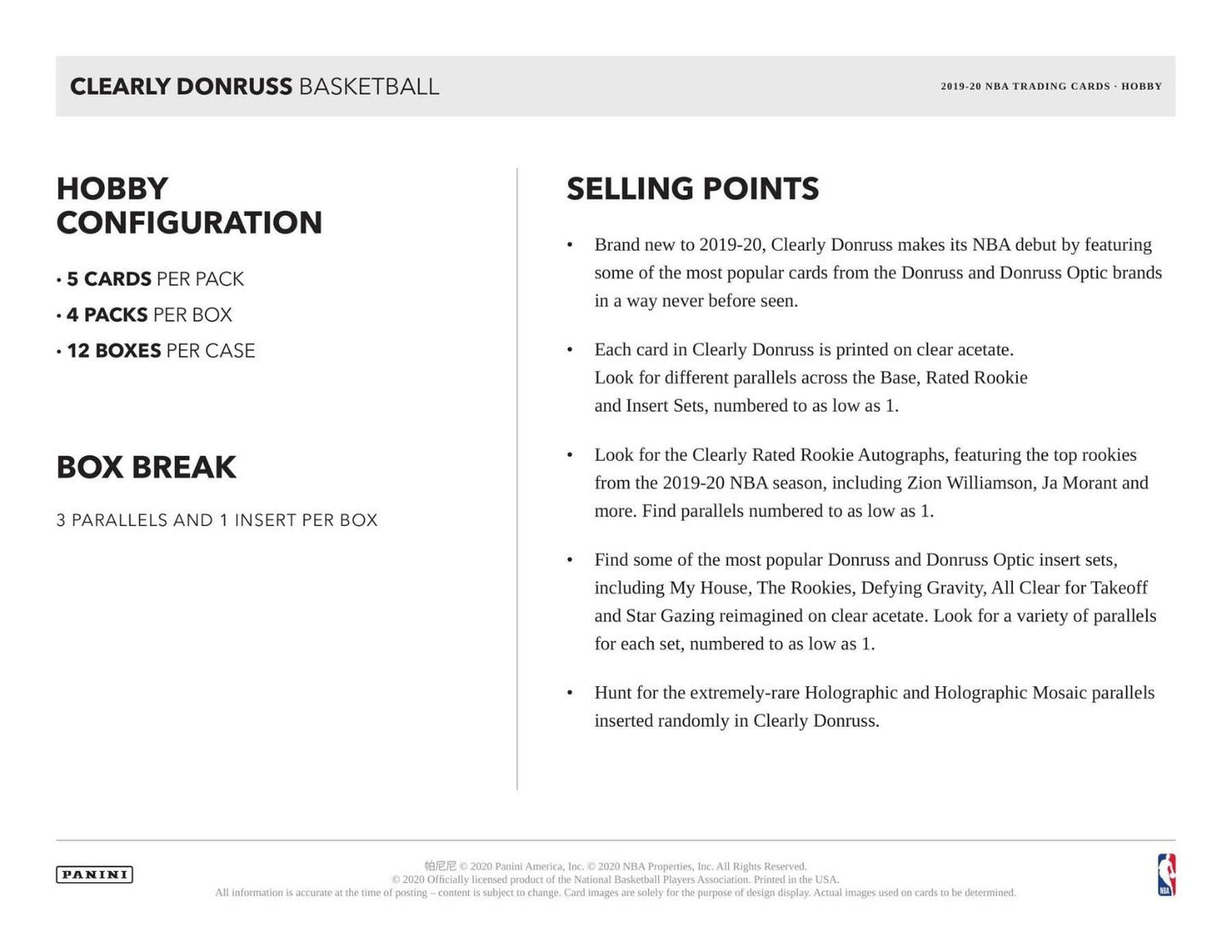 2019-20 Panini Clearly Donruss Basketball Hobby (Box)