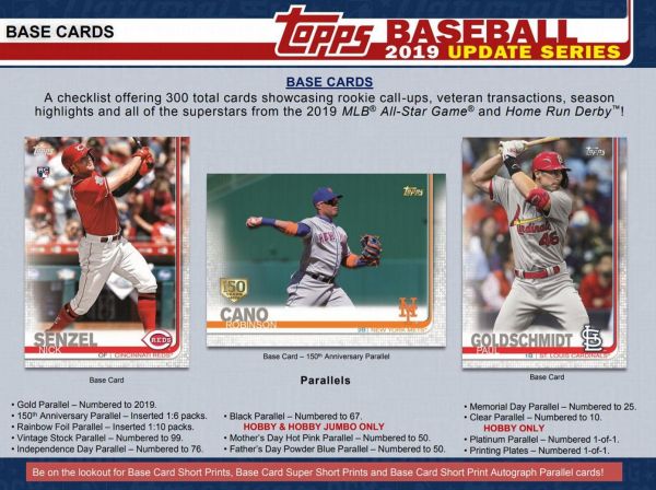 2019 Topps Update Series Baseball Jumbo 6 Box (Case)