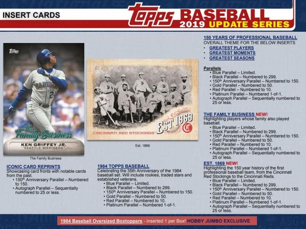 2019 Topps Update Series Baseball Jumbo 6 Box (Case)