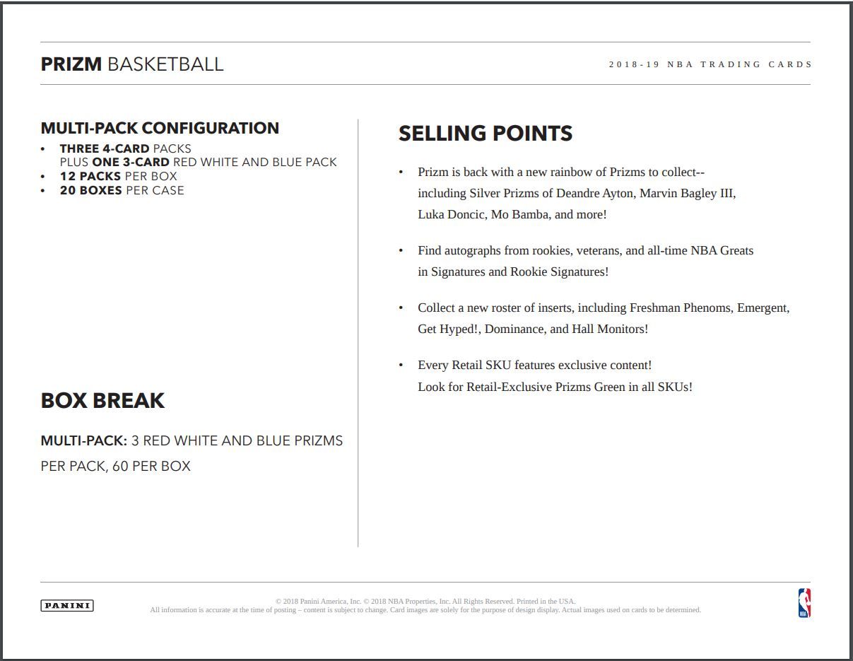 2018-19 Panini Prizm Basketball Multi-Pack Cello (Box)